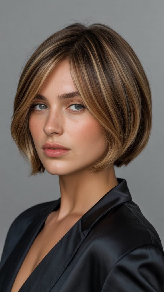 French Bob with Curtain Bangs and Hidden Layers