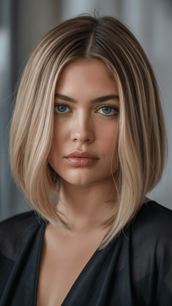 Sleek Bob with Blonde Balayage Highlights
