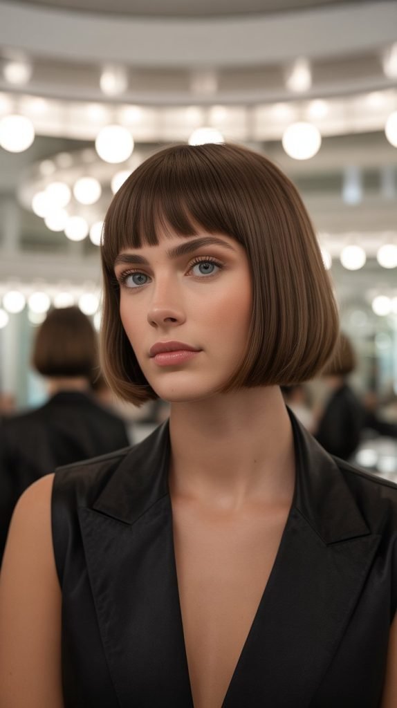 Classic French Bob with Micro Fringe and Sleek Finish