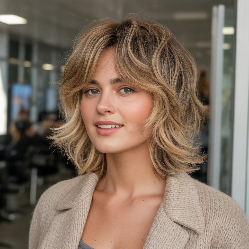 Shaggy French Bob with Curtain Bangs