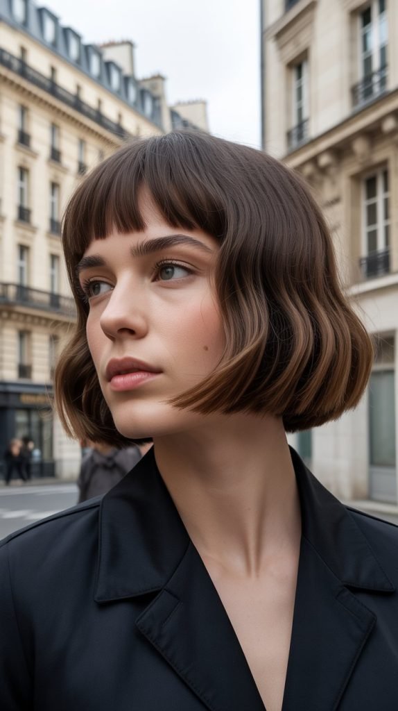 Sleek French Bob with Geometric Bangs