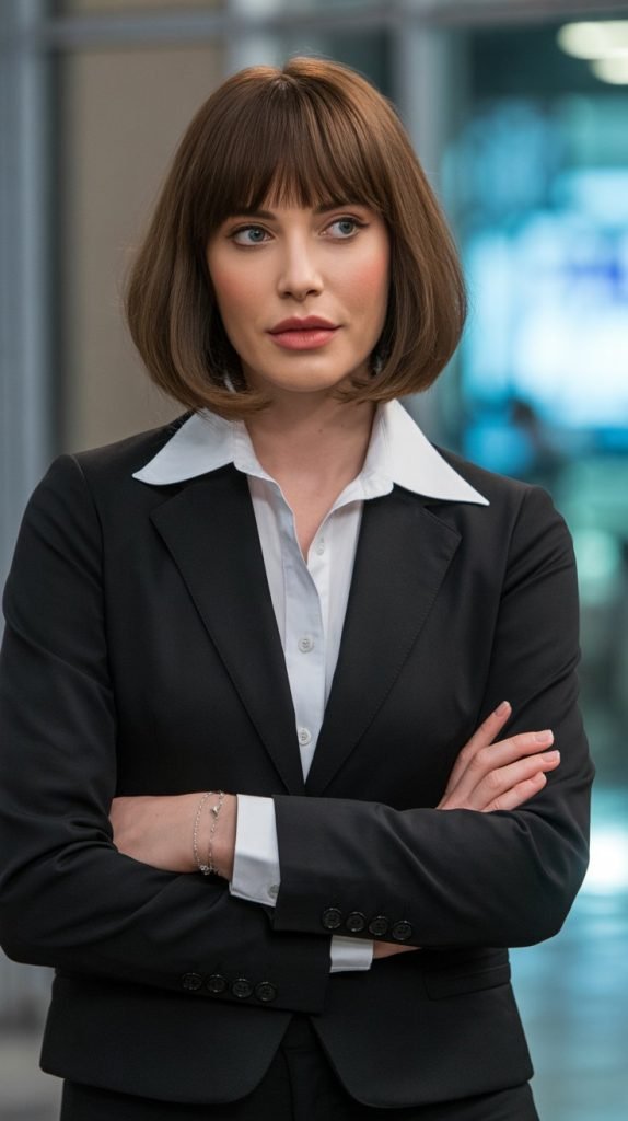 15. Polished Chin Bob with Soft Bangs