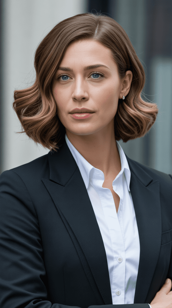 Sleek Angled Bob with Loose Waves