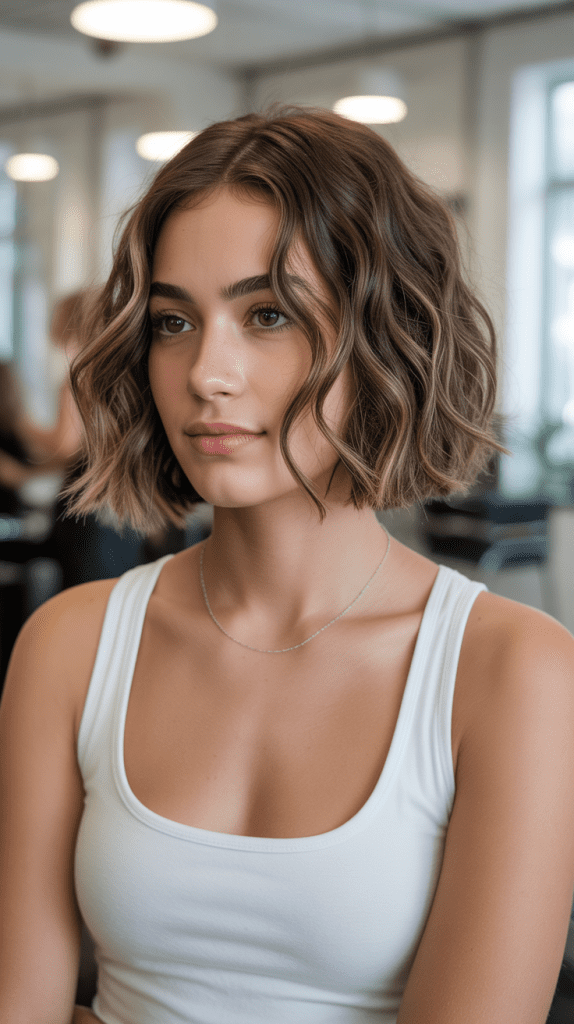 Face-Framing Angled Bob for Wavy Hair