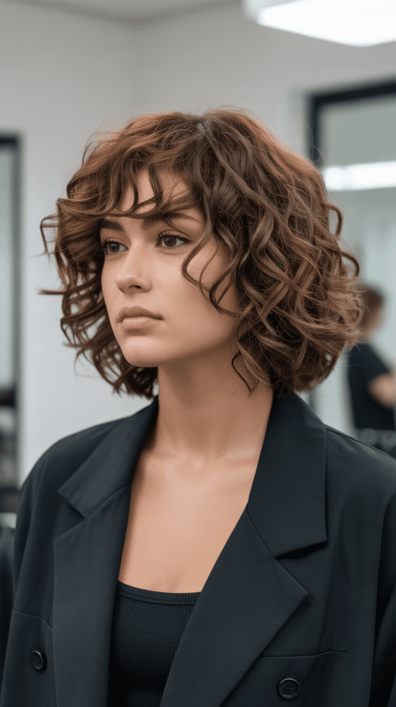 Angled Bob with Curl Weight Distribution