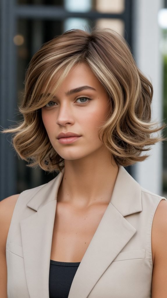 Layered Wavy Bob with Face-Framing Highlights