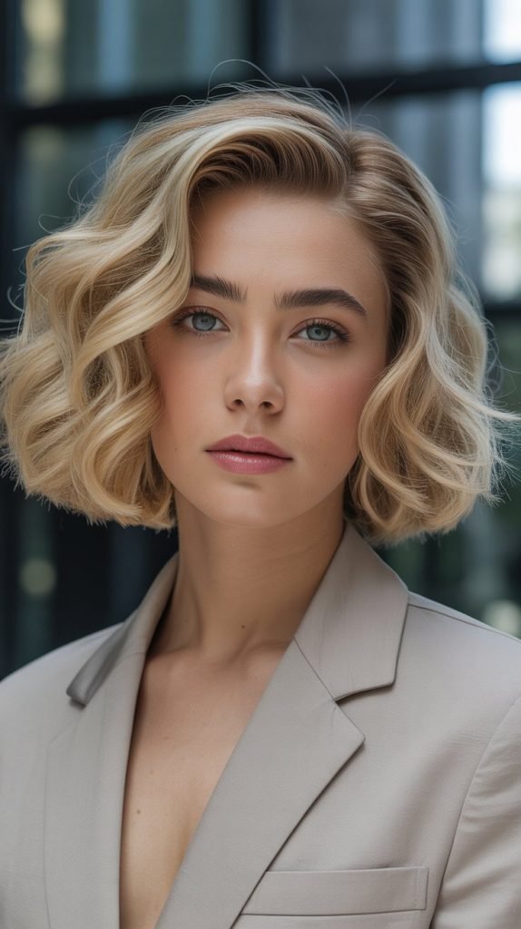  Structured Blonde Bob with Loose Curls