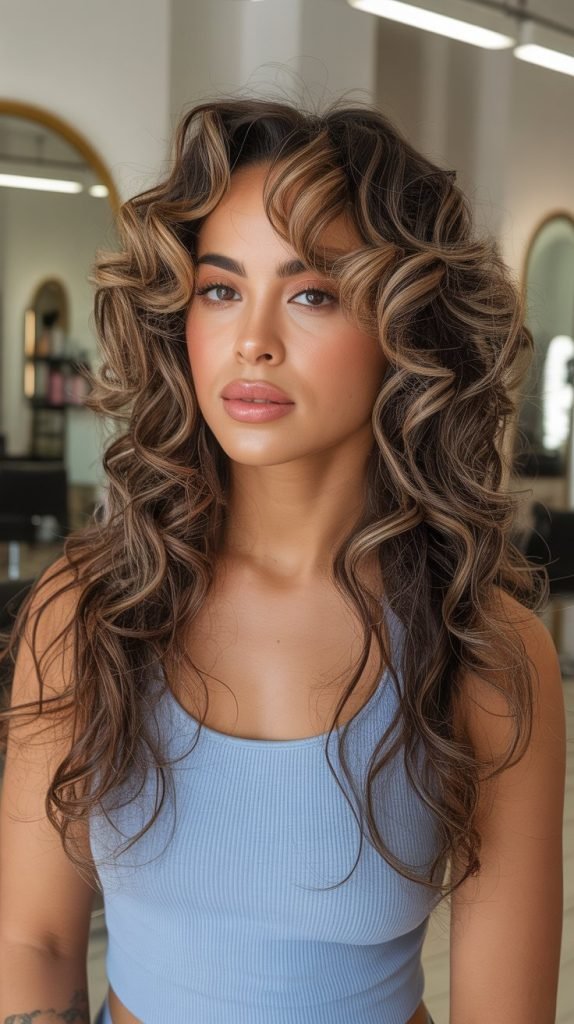 Long Layered Curly Cut with Face-Framing Highlights