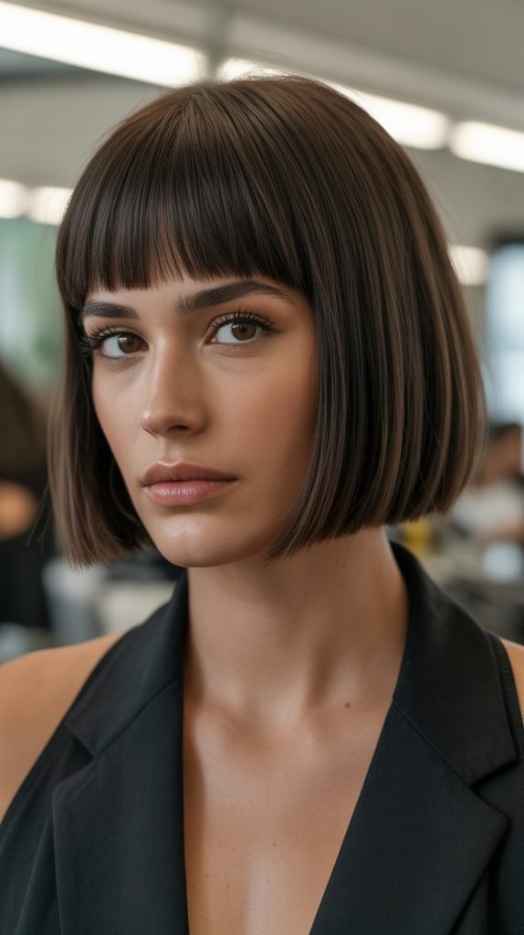 Classic Blunt Chin-Length Bob with Straight-Across Bangs