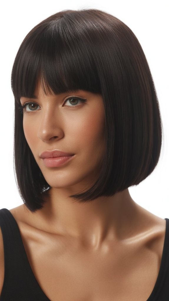 1. Classic Straight Chin Bob with Blunt Bangs