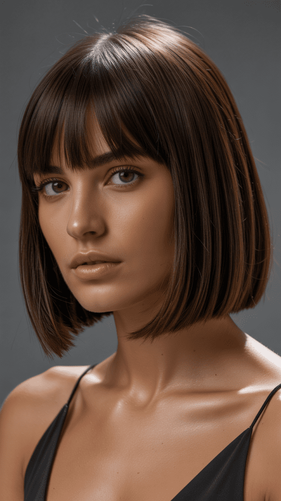 Classic Straight Jaw-Length Bob with Full Bangs