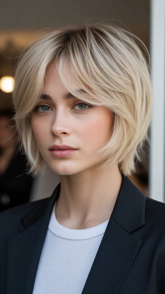 Razored Bob with Feathered Curtain Bangs