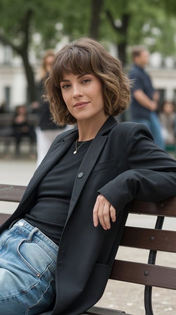 Shaggy French Bob with Long Bangs