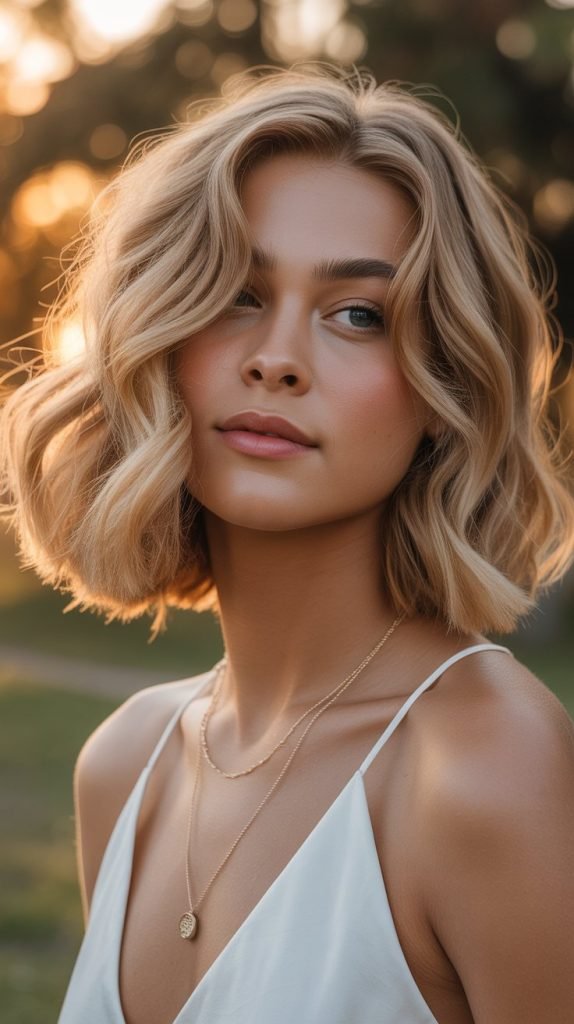 Shaggy Blonde Bob with Curly Texture