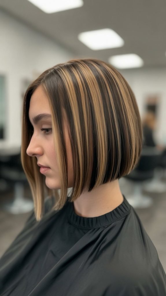 Sleek Angled Bob with Highlights