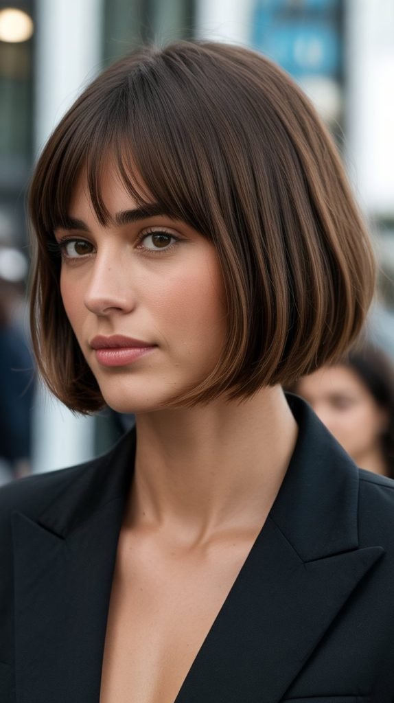 Blunt Cut Bob with Subtle Curtain Bang Layers