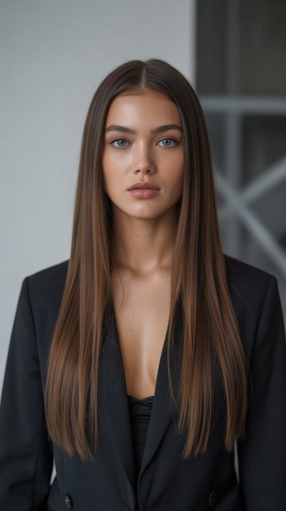 24. Sleek Center Part with Straight Hair