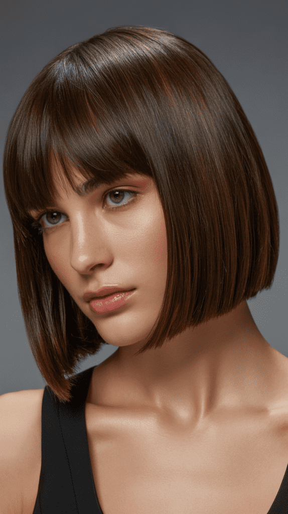 Sleek French Bob With Long Curtain Bangs