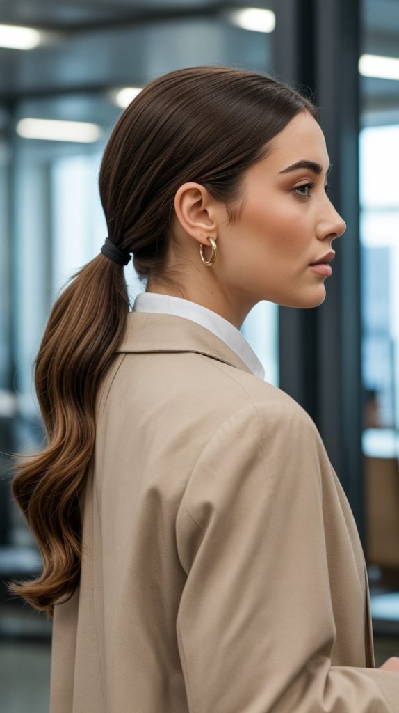5. Sleek Low Ponytail with Center Part