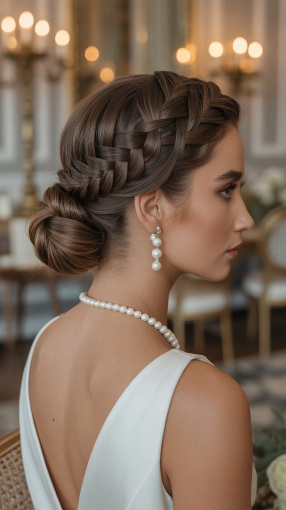 Herringbone Braid Low Twisted Bun