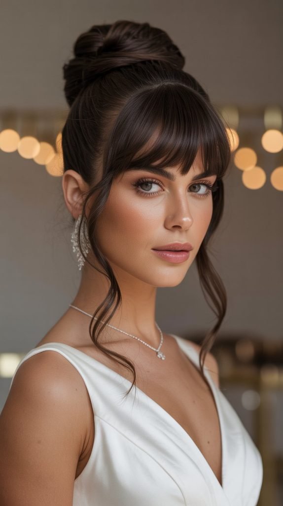 Sleek High Bun with Curtain Bangs