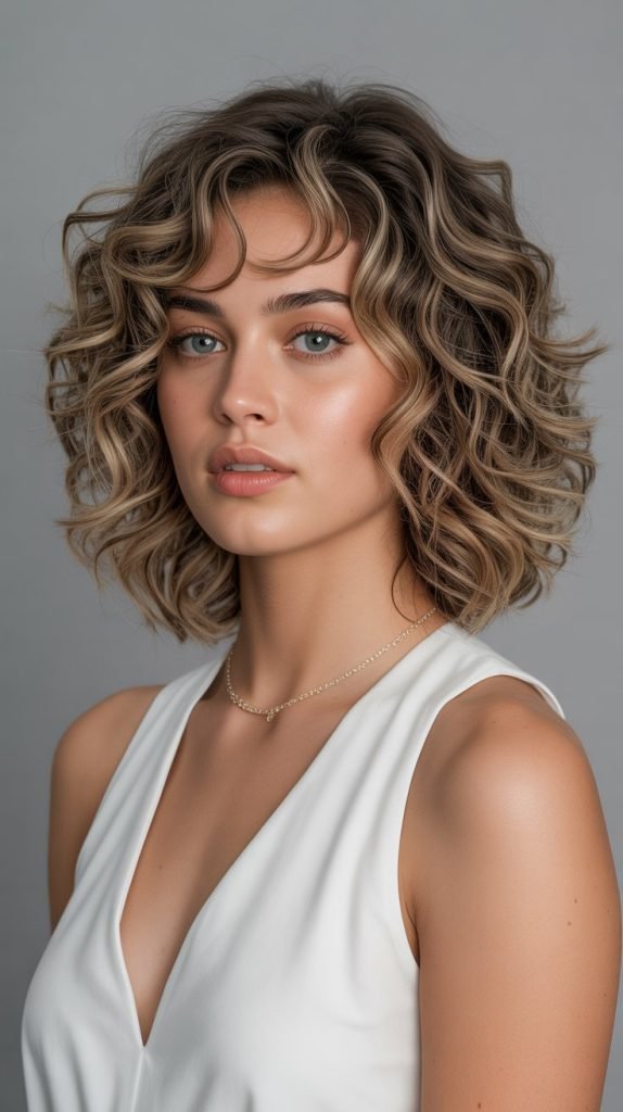 Curly Lob (Long Bob) with Feathered Layers