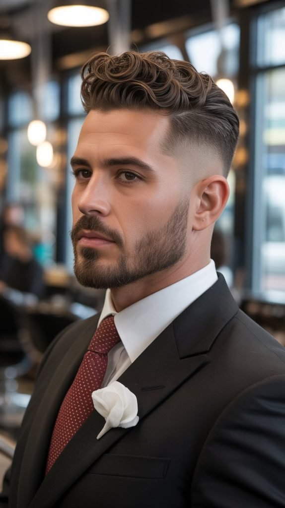 22. Modern Fade with Curly Slick Back