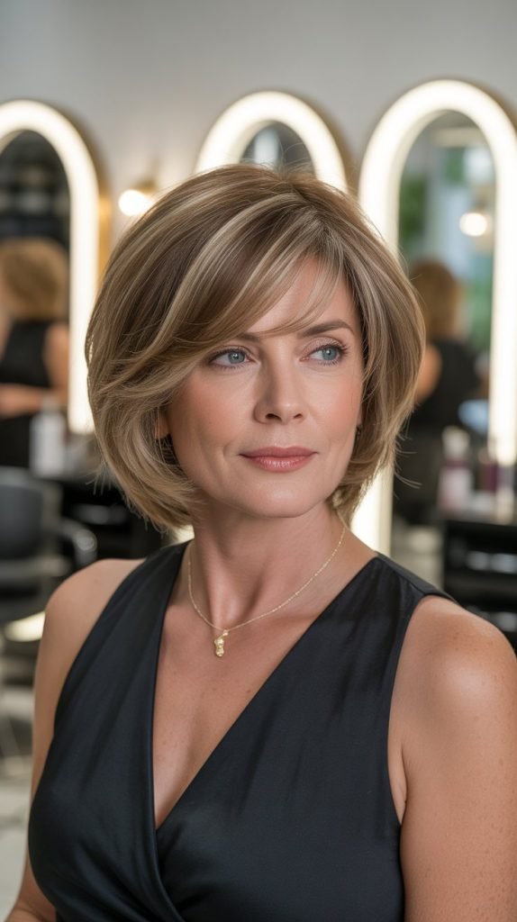 Feathered Bob with Caramel Balayage