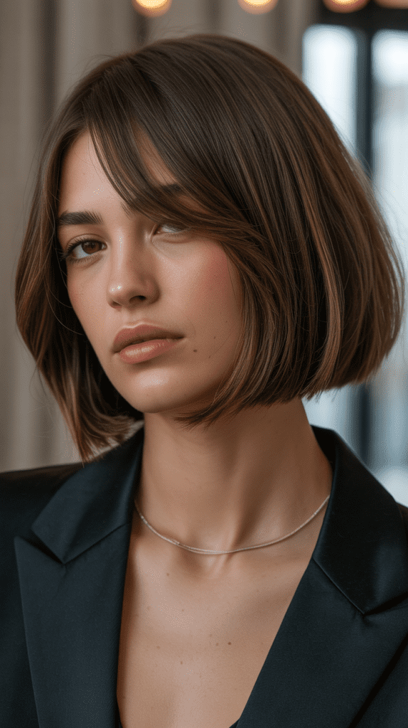 Blunt Bob with Long Curtain Bangs