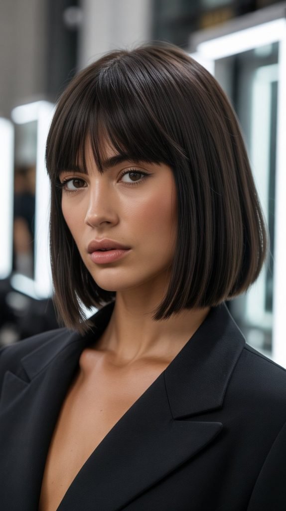 Pin-Straight Bob with Piecey Bangs