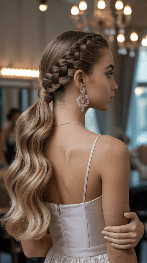  Elegant Low Ponytail with Braided Wrap