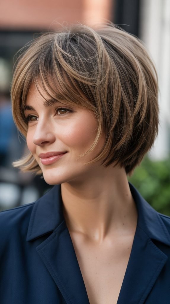 Stacked Chin-Length Bob with Wispy Bangs