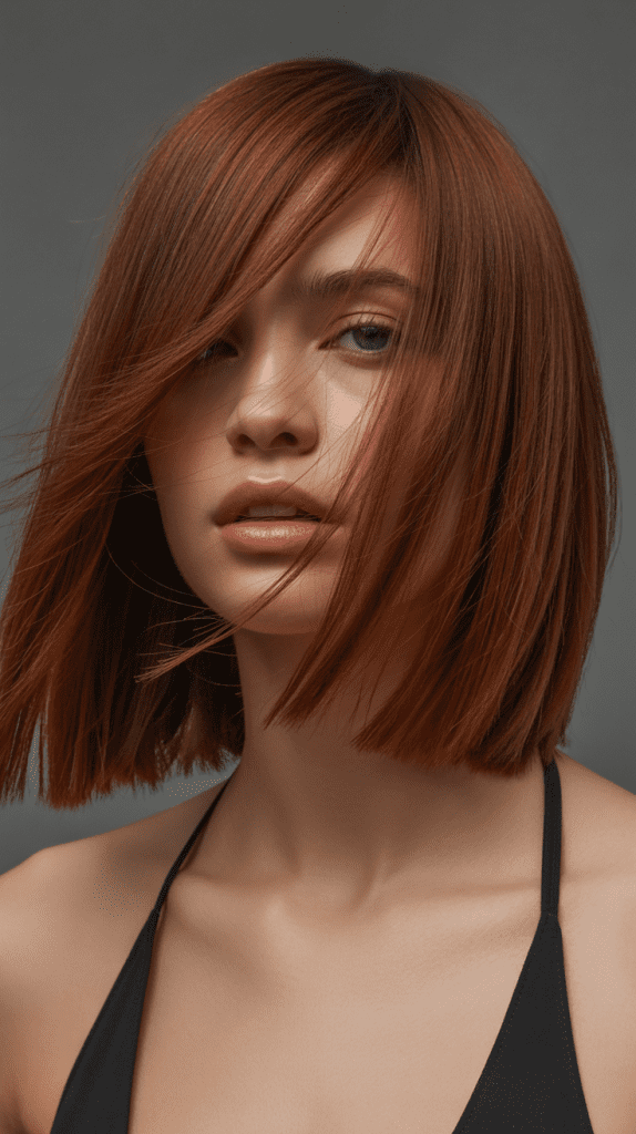 Dramatic Long Angled Bob with Side-Swept Bangs