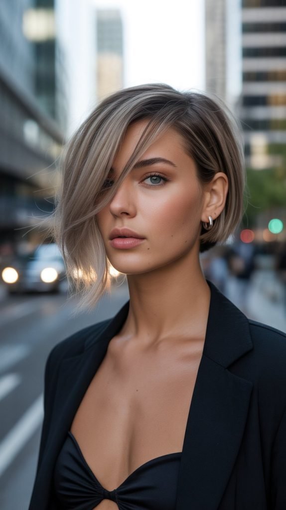 . Asymmetrical Bob with Side-Swept Bangs