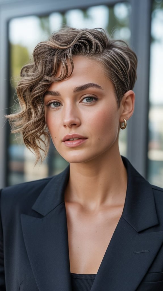 Curly Side-Swept Pixie with Textured Layers