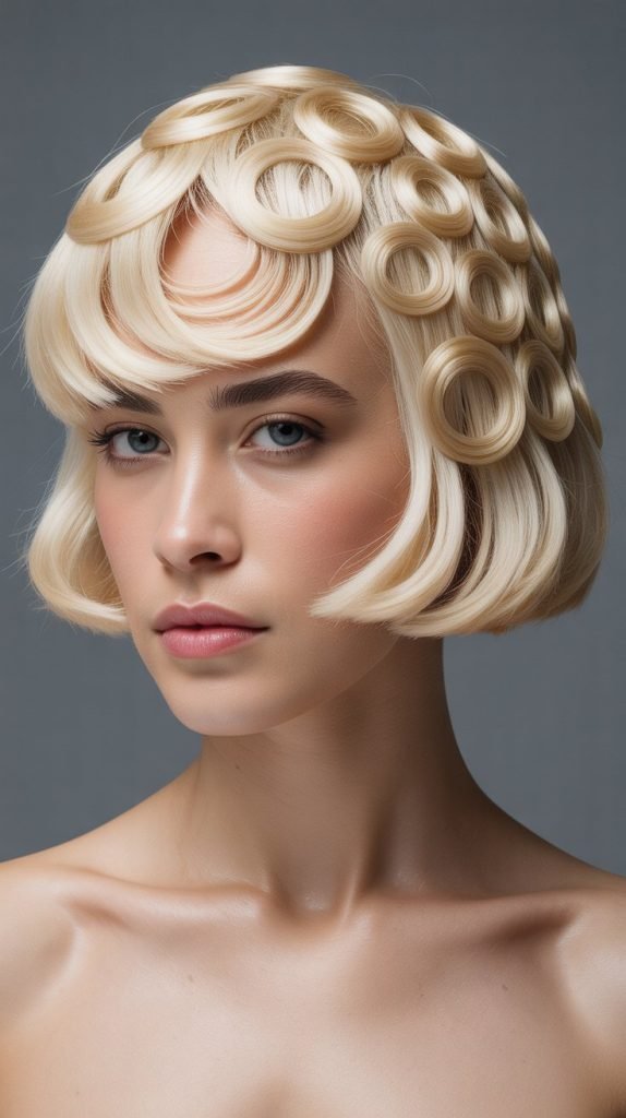 Textured Blonde Bob with Spiral Patterns