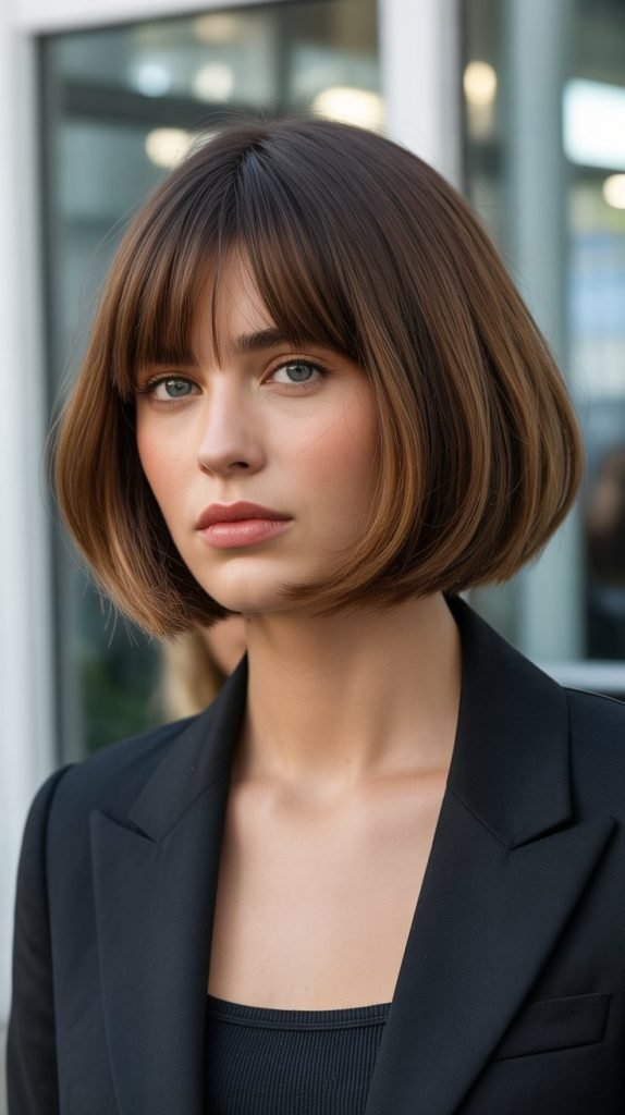 French Bob with Curtain Bangs and Internal Graduation
