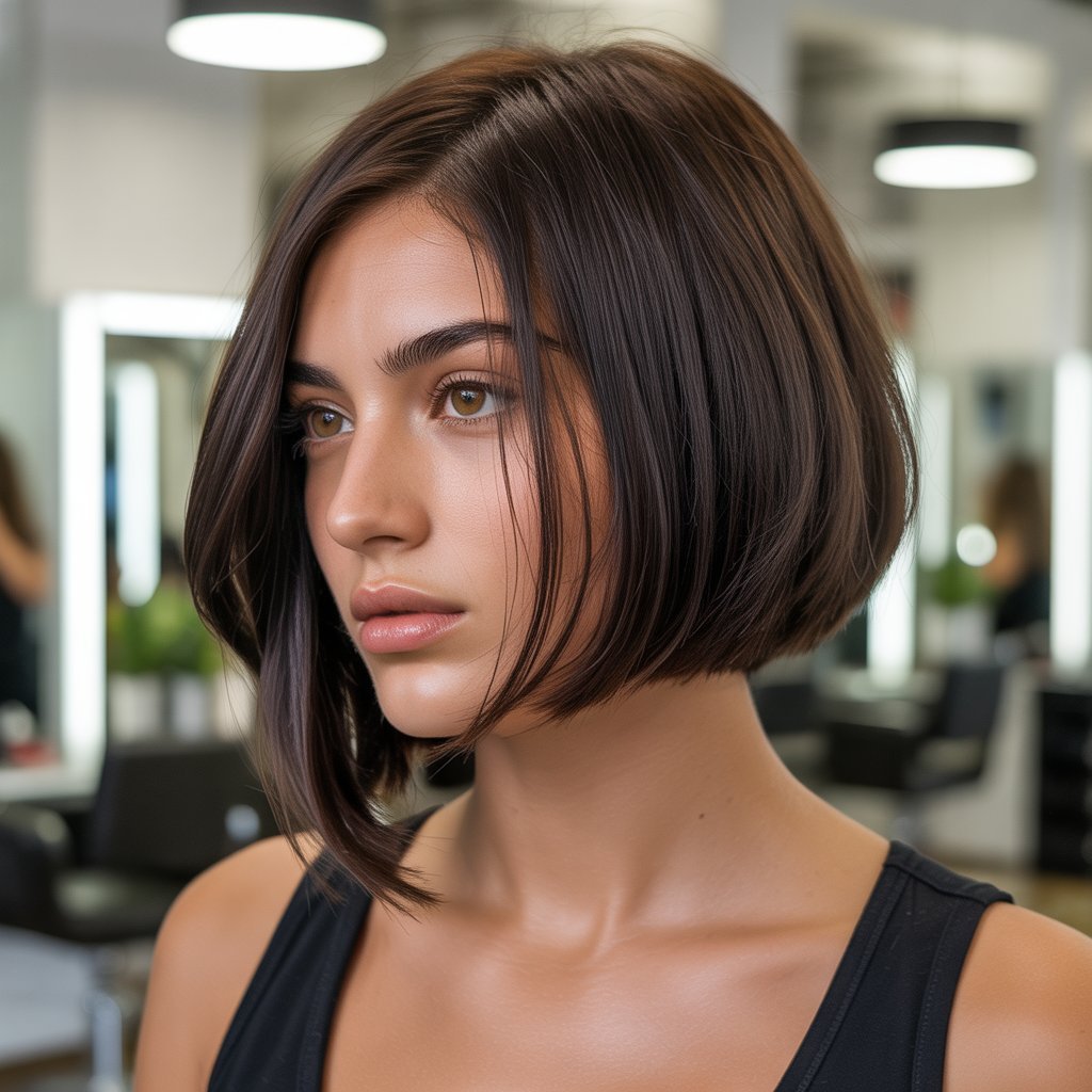 Asymmetrical French Bob with Side-Swept Curtain Bangs