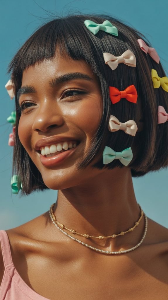 5. Blunt Cut Bob with Multiple Small Bows