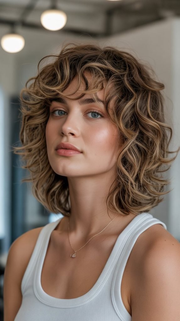 Medium-Length Curly Shag with Wispy Layers