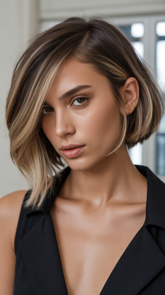 Asymmetrical Bob with Heavy Side Bangs
