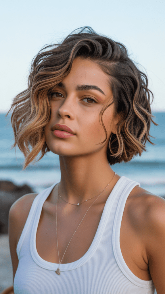 Asymmetrical Angled Bob with Beach Waves