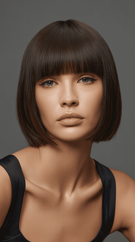 Sleek and Straight French Bob With Pin-Straight Curtain Bangs