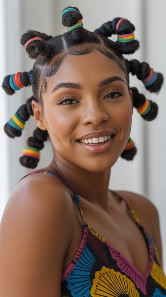  Bantu Knots with Rainbow Highlights