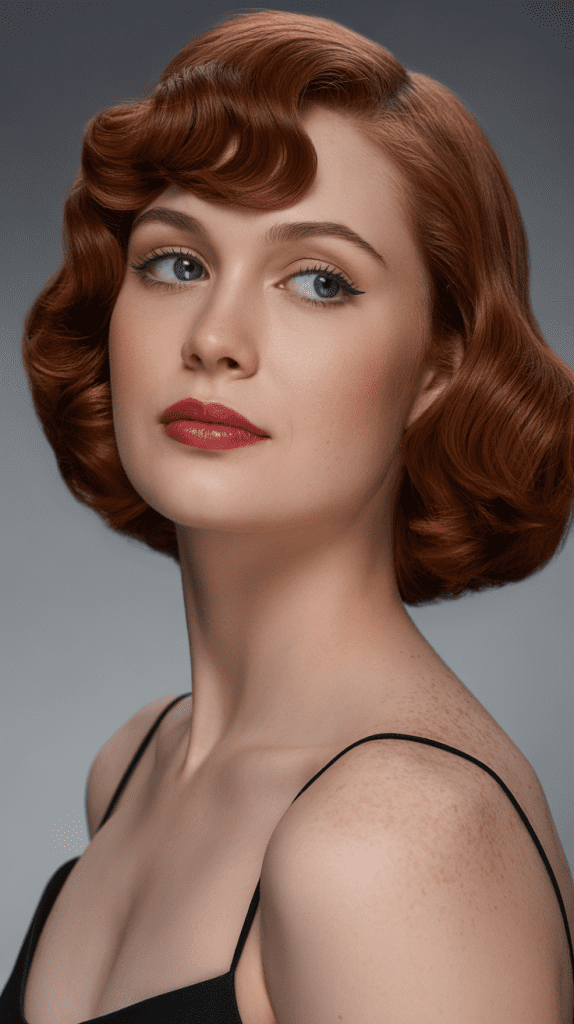 Vintage-Inspired Jaw-Length Bob with Pin-Curl Bangs