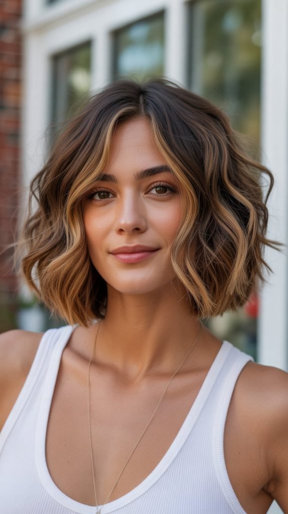 Wavy Bob with Caramel Highlights