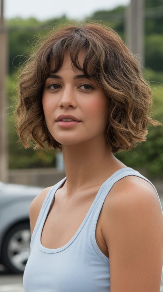 Wavy Chin-Length Bob with Long Bangs