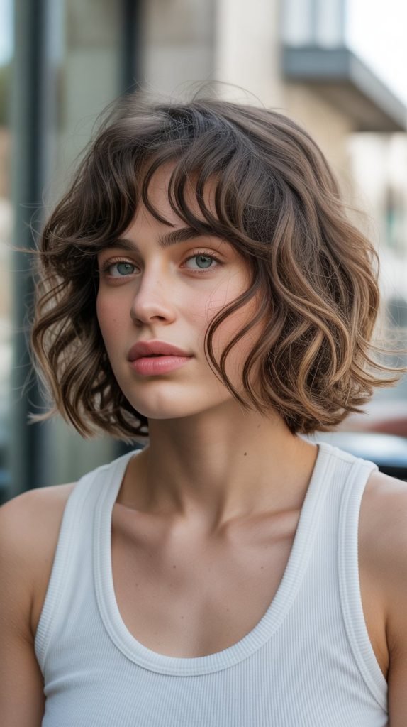 13. Wavy Shaggy Bob with Curtain Bangs