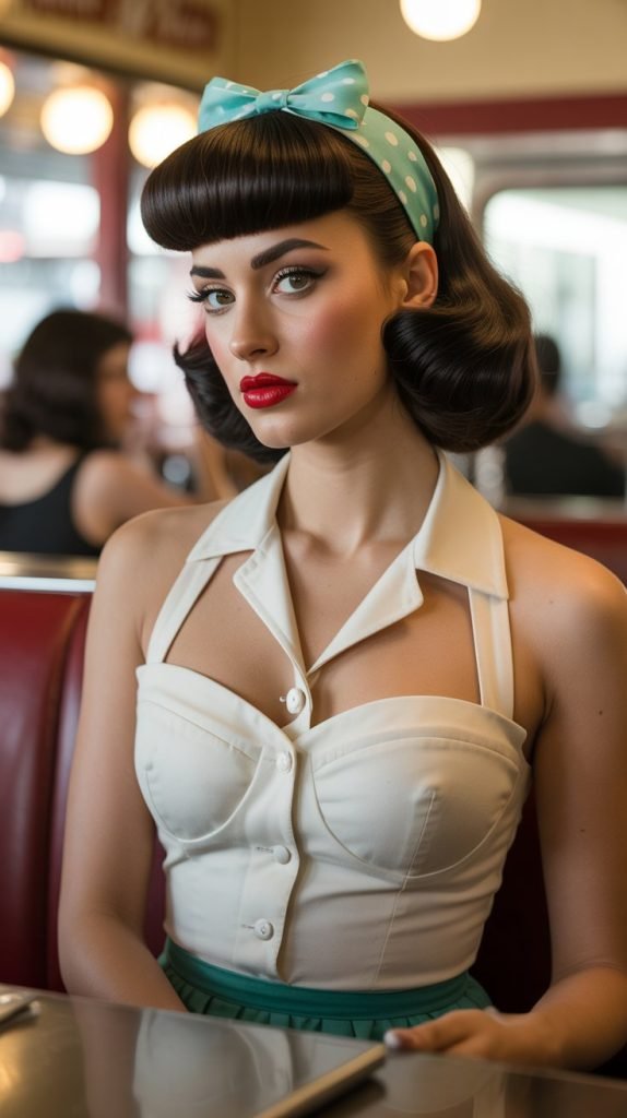 30. Vintage Chin Bob with Pin-Up Bangs