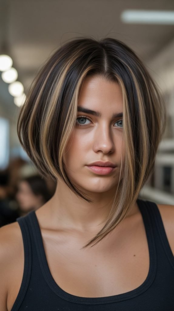 6. Asymmetrical Bob with Bronze Tones